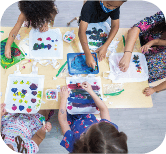 Kids are enjoying Pop-in art at their preschool.